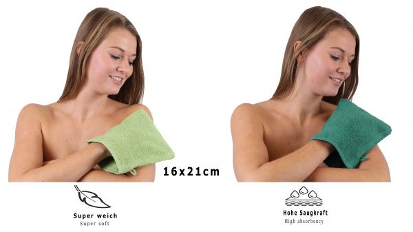 Betz lot de 10 gants de toilette taille 16x21 cm 100% coton Premium couleur vert pomme, vert émeraude