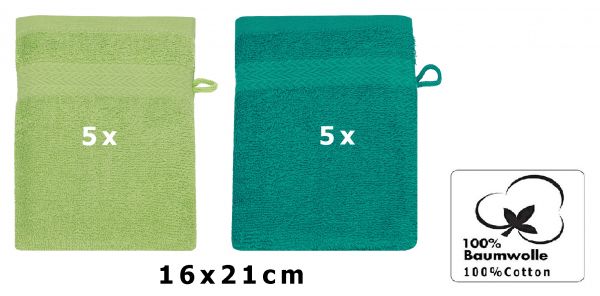 Betz lot de 10 gants de toilette taille 16x21 cm 100% coton Premium couleur vert pomme, vert émeraude