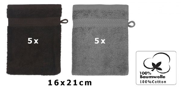 Betz lot de 10 gants de toilette taille 16x21 cm 100% coton Premium couleur marron foncé, gris anthracite