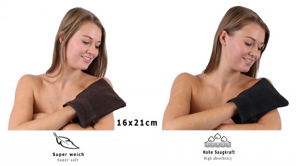 Betz lot de 10 gants de toilette taille 16x21 cm 100% coton Premium couleur marron foncé, noir