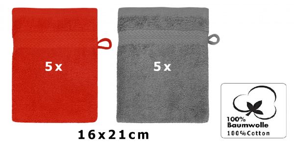 Betz 10 Piece Wash Mitt Set PREMIUM 100% Cotton Size:16x21cm Colour: red & anthracite