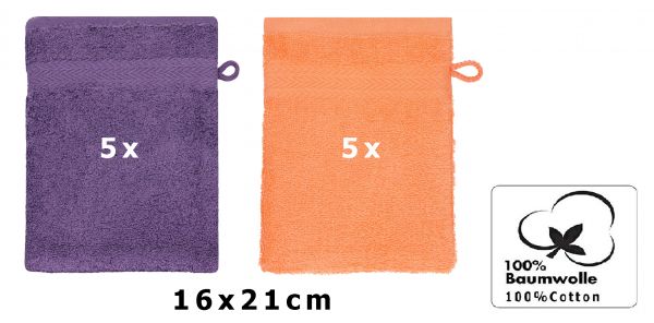 Betz lot de 10 gants de toilette taille 16x21 cm 100% coton Premium couleur lila, orange