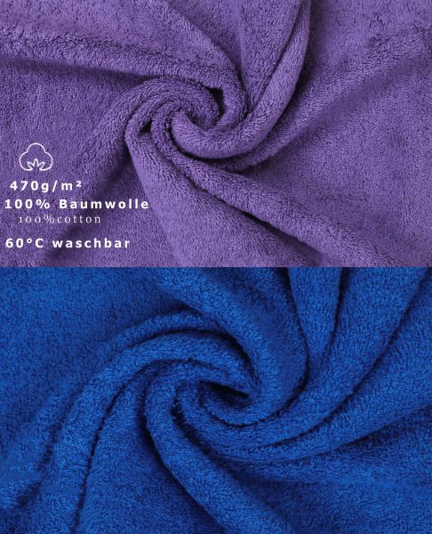 Betz 10 Stück Waschhandschuhe PREMIUM 100% Baumwolle Waschlappen Set 16x21 cm Farbe lila und royalblau
