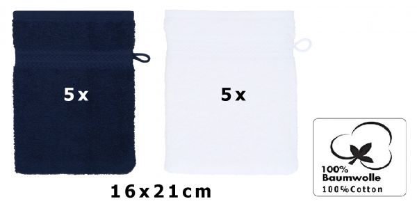 Betz 10 Piece Wash Mitt Set PREMIUM 100% Cotton  Size:16x21cm  Colour: dark blue & white