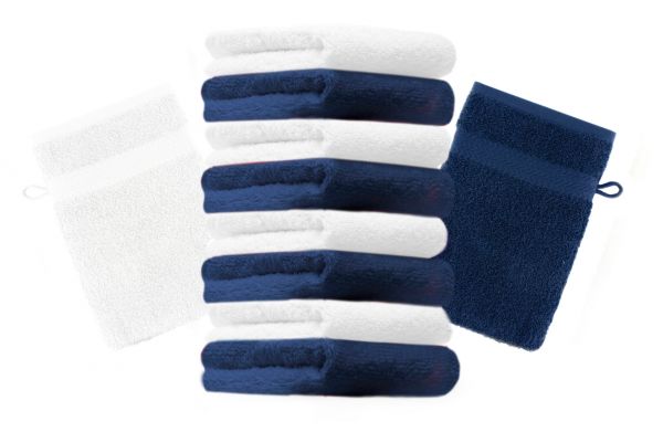 Betz 10 Piece Wash Mitt Set PREMIUM 100% Cotton  Size:16x21cm  Colour: dark blue & white