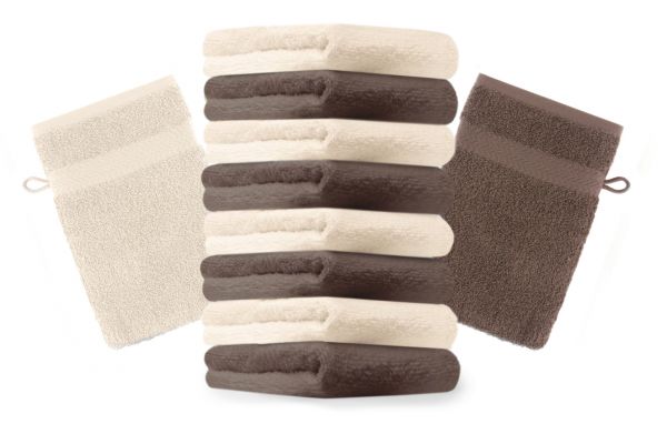 Betz 10 Stück Waschhandschuhe PREMIUM 100%Baumwolle Waschlappen Set 16x21 cm Farbe nussbraun und beige