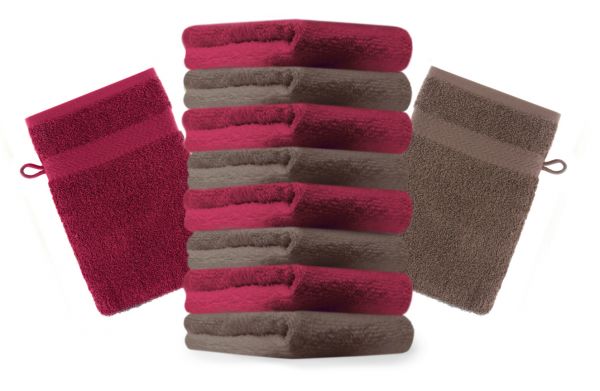 Betz 10 Piece Wash Mitt Set PREMIUM 100% Cotton  Size:16x21cm  Colour: hazel & dark red