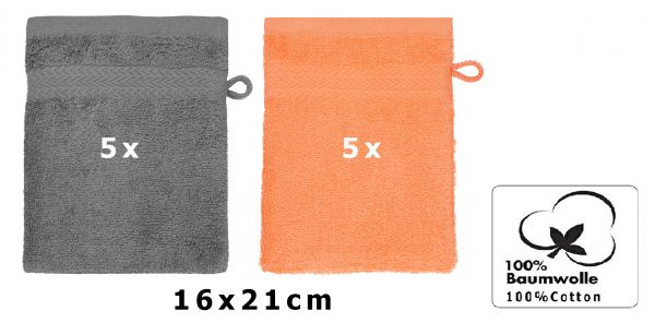 Betz 10 Piece Wash Mitt Set PREMIUM 100% Cotton  Size:16x21cm  Colour: orange & anthracite