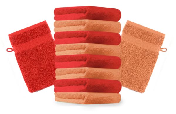 Betz 10 Piece Wash Mitt Set PREMIUM 100% Cotton Size:16x21cm  Colour: orange & red