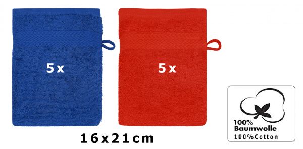 Betz Paquete de 10 manoplas de baño PREMIUM 100% algodón 16x21cm azul y rojo