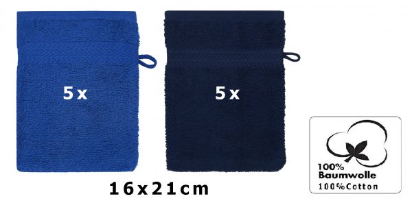 Betz 10 Piece Wash Mitt Set PREMIUM 100% Cotton  Size:16x21cm  Colour: royal-blue & dark blue