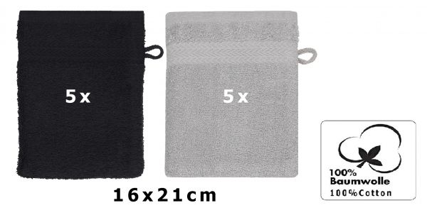 Manopla de baño “Premium” de 10 piezas, de color negro y gris argentado