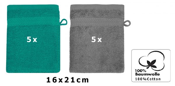 Manopla de baño “Premium” de 10 piezas, de color verde esmeralda y gris antracita