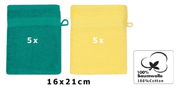 Betz 10 Piece Wash Mitt Set PREMIUM 100% Cotton  Size:16x21cm  Colour: emerald green & yellow