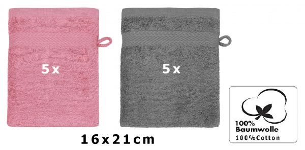 Betz 10 Piece Wash Mitt Set PREMIUM 100% Cotton  Size:16x21cm  Colour: old rose & anthracite