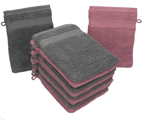 Betz 10 Piece Wash Mitt Set PREMIUM 100% Cotton  Size:16x21cm  Colour: old rose & anthracite