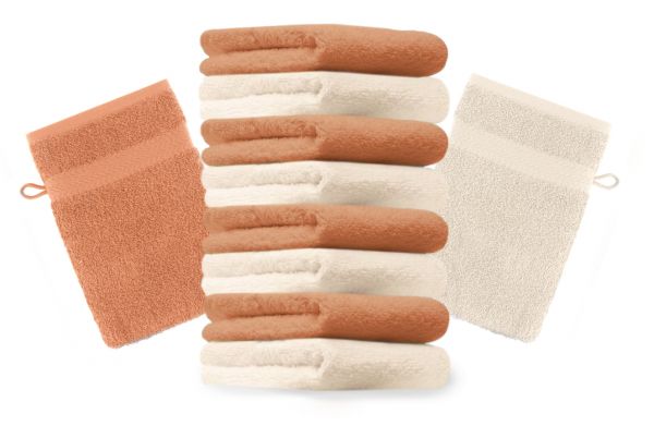 Betz 10 Stück Waschhandschuhe PREMIUM 100% Baumwolle Waschlappen Set 16x21 cm Farbe beige und orange