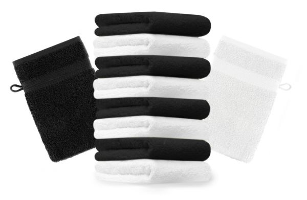 10 Piece Set Wash Mitts Premium Colour: black and white, Size: 16 x 21 cm