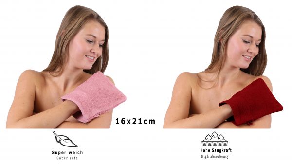 Betz 10 Manoplas de baño PREMIUM 100% algodón 16x21cm en rosa y rojo oscuro