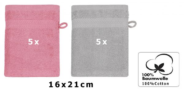 Betz Paquete de 10 manoplas de baño PREMIUM 100% algodón 16x21cm de color rosa y gris plata