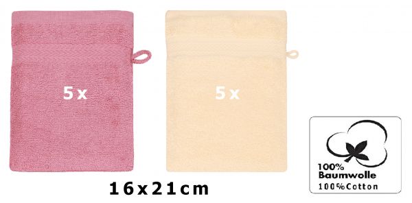 Betz Set di 10 guanti da bagno Premium misure 16 x 21 cm 100% cotone rosa antico e beige