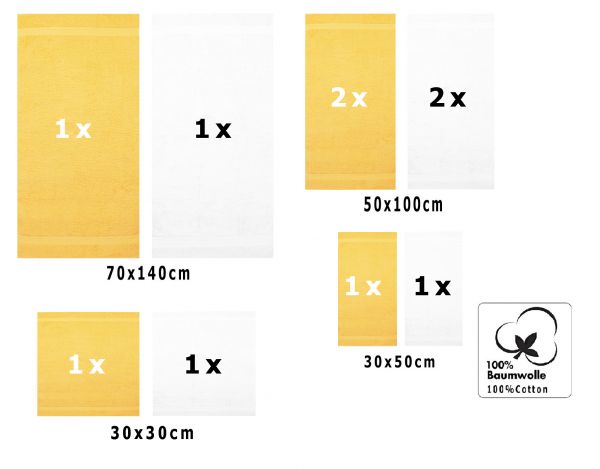 Betz 10 Piece Towel Set CLASSIC 100% Cotton 2 Face Cloths 2 Guest Towels 4 Hand Towels 2 Bath Towels Colour: yellow & white