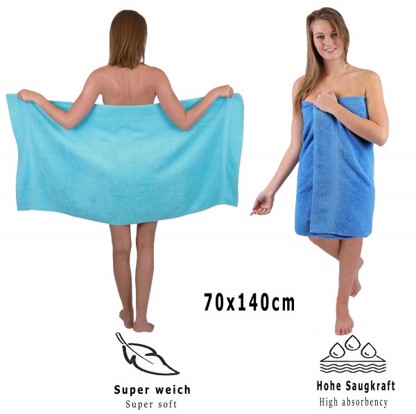 Betz Set di 10 asciugamani Classic-Premium 2 lavette 2 asciugamani per ospiti 4 asciugamani 2 asciugamani da doccia 100 % cotone colore turchese e azzurro