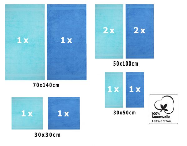 Betz 10-tlg. Handtuch-Set CLASSIC 100%Baumwolle 2 Duschtücher 4 Handtücher 2 Gästetücher 2 Seiftücher Farbe türkis und hellblau