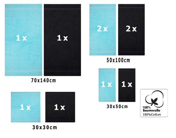 Lot de 10 serviettes "Classic" - Premium, 2 débarbouillettes, 2 serviettes d'invité, 4 serviettes de toilette, 2 serviettes de bain turquoise et noir de Betz