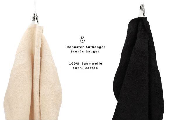 Betz Set di 10 asciugamani Classic-Premium 2 lavette 2 asciugamani per ospiti 4 asciugamani 2 asciugamani da doccia 100 % cotone colore beige e nero