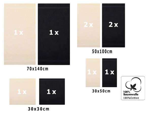 Betz 10 Piece Towel Set CLASSIC 100% Cotton 2 Face Cloths 2 Guest Towels 4 Hand Towels 2 Bath Towels Colour: beige & black