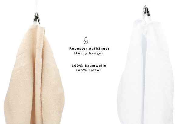Betz Juego de 10 toallas CLASSIC 100% algodón 2 toallas de baño 4 toallas de lavabo 2 toallas de tocador 2 toallas faciales beige y blanco