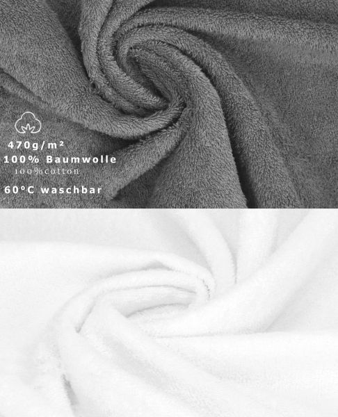 Betz 10-tlg. Handtuch-Set CLASSIC 100%Baumwolle 2 Duschtücher 4 Handtücher 2 Gästetücher 2 Seiftücher Farbe weiß und anthrazitgrau