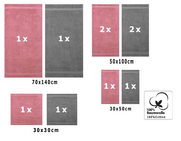 Betz Set di 10 asciugamani Classic-Premium 2 lavette 2 asciugamani per ospiti 4 asciugamani 2 asciugamani da doccia 100 % cotone colore rosa antico e grigio antracite