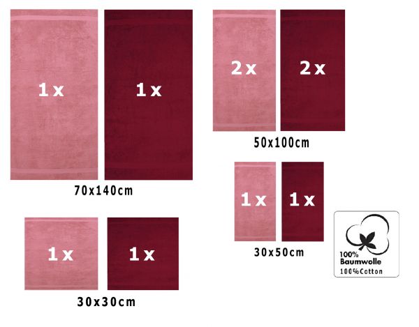 Betz 10 Piece Towel Set CLASSIC 100% Cotton 2 Face Cloths 2 Guest Towels 4 Hand Towels 2 Bath Towels Colour: old rose & dark red
