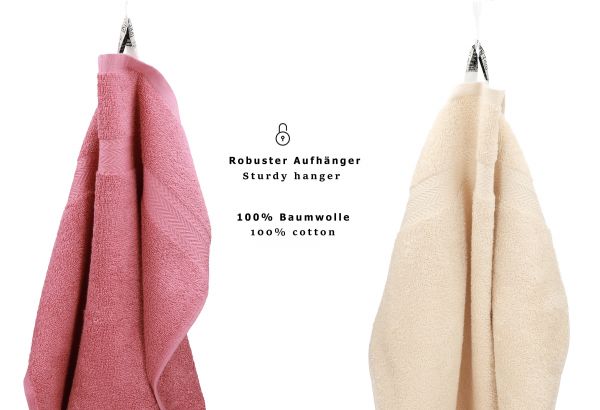 Betz Set di 10 asciugamani Classic-Premium 2 lavette 2 asciugamani per ospiti 4 asciugamani 2 asciugamani da doccia 100 % cotone colore rosa antico e beige