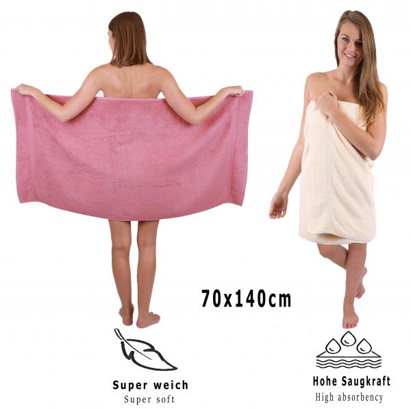 Betz Juego de 10 toallas CLASSIC 100% algodón 2 toallas de baño 4 toallas de lavabo 2 toallas de tocador 2 toallas faciales rosa y beige