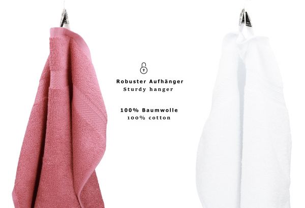 Betz 10 Piece Towel Set CLASSIC 100% Cotton 2 Face Cloths 2 Guest Towels 4 Hand Towels 2 Bath Towels Colour: old rose & white