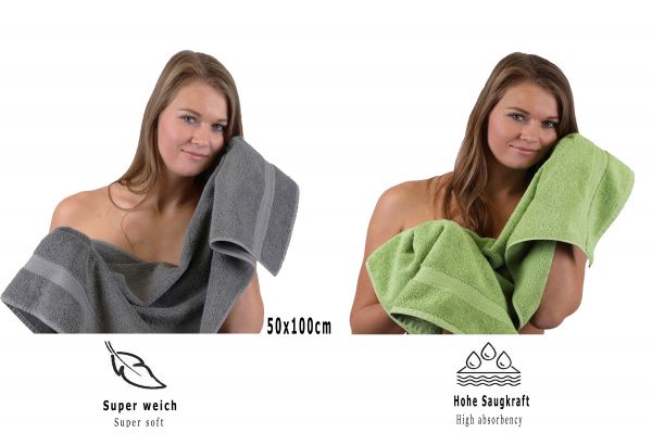 Betz Set di 10 asciugamani Classic-Premium 2 lavette 2 asciugamani per ospiti 4 asciugamani 2 asciugamani da doccia 100 % cotone colore grigio antracite e verde mela