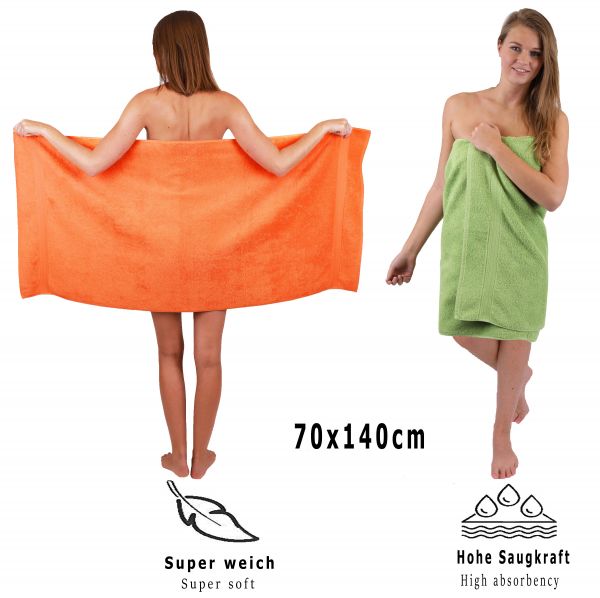 Betz Juego de 10 toallas CLASSIC 100% algodón 2 toallas de baño 4 toallas de lavabo 2 toallas de tocador 2 toallas faciales verde manzana y naranja