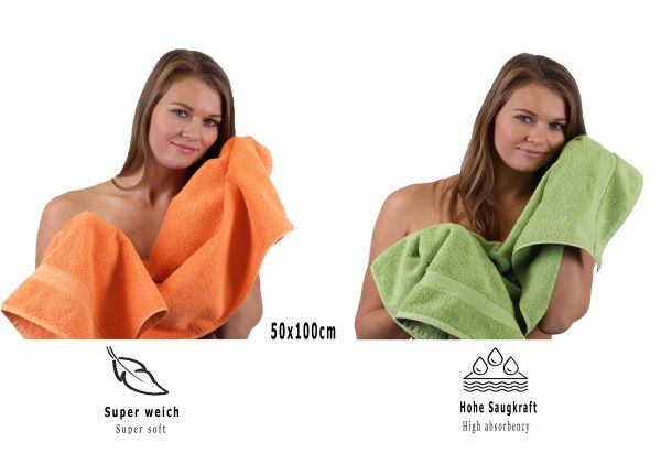 Betz 10 Piece Towel Set CLASSIC 100% Cotton 2 Face Cloths 2 Guest Towels 4 Hand Towels 2 Bath Towels Colour: apple green & orange