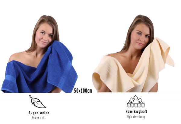 Betz Set di 10 asciugamani Premium 2 asciugamani da doccia 4 asciugamani 2 asciugamani per ospiti 2 guanti da bagno 100% cotone colore blu reale e beige