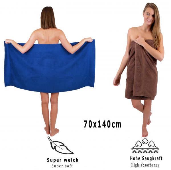 Betz Set di 10 asciugamani Premium 2 asciugamani da doccia 4 asciugamani 2 asciugamani per ospiti 2 guanti da bagno 100% cotone colore blu reale e marrone noce