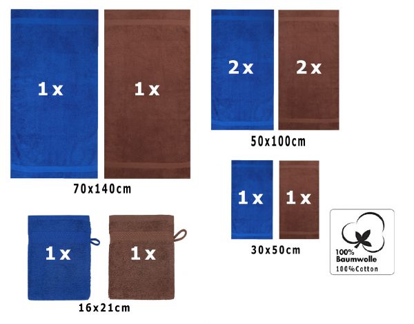 Betz Set di 10 asciugamani Premium 2 asciugamani da doccia 4 asciugamani 2 asciugamani per ospiti 2 guanti da bagno 100% cotone colore blu reale e marrone noce