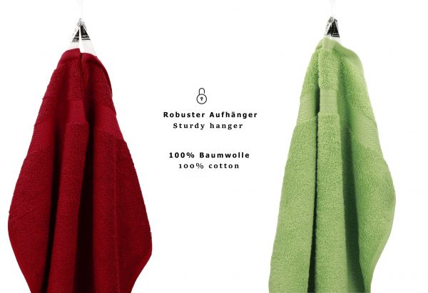 Betz 10-tlg. Handtuch-Set PREMIUM 100%Baumwolle 2 Duschtücher 4 Handtücher 2 Gästetücher 2 Waschhandschuhe Farbe Dunkel Rot & Apfel Grün
