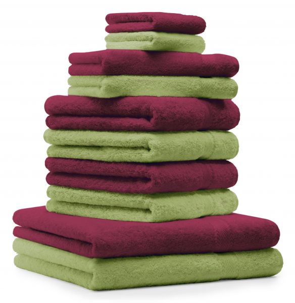 Lot de 10 serviettes Premium rouge foncé et vert pomme, 2 serviettes de bain, 4 serviettes de toilette, 2 serviettes d'invité et 2 gants de toilette de Betz