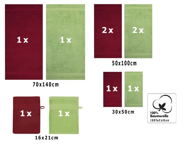 Betz 10-tlg. Handtuch-Set PREMIUM 100%Baumwolle 2 Duschtücher 4 Handtücher 2 Gästetücher 2 Waschhandschuhe Farbe Dunkel Rot & Apfel Grün