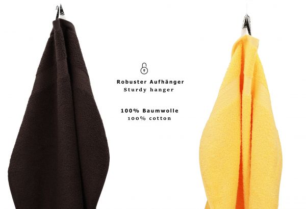 Betz 10 Piece Towel Set PREMIUM 100% Cotton 2 Wash Mitts 2 Guest Towels 4 Hand Towels 2 Bath Towels Colour: yellow & dark brown