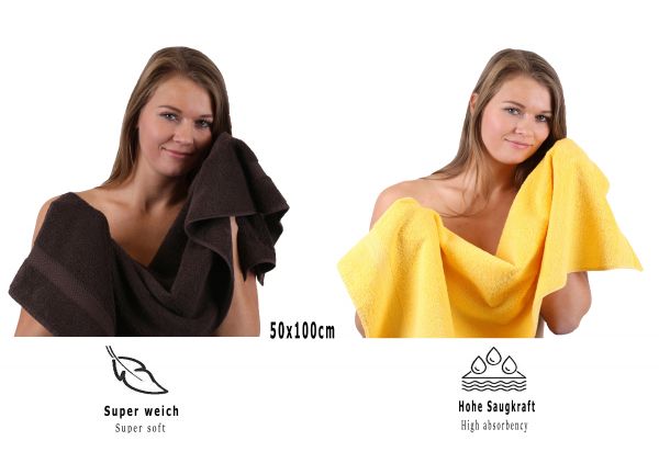 Betz 10 Piece Towel Set PREMIUM 100% Cotton 2 Wash Mitts 2 Guest Towels 4 Hand Towels 2 Bath Towels Colour: yellow & dark brown