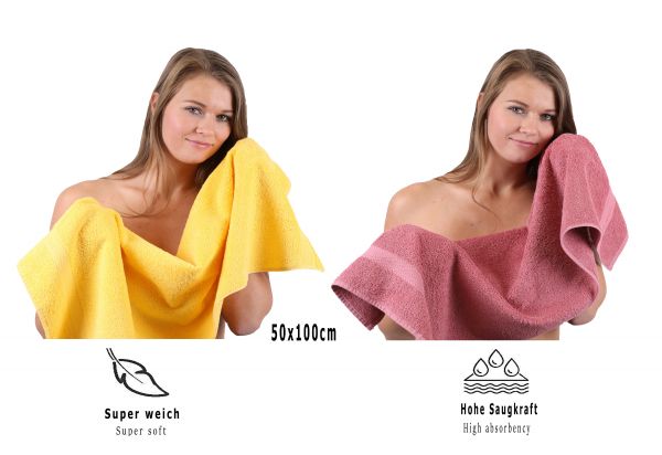 Betz 10-tlg. Handtuch-Set PREMIUM 100%Baumwolle 2 Duschtücher 4 Handtücher 2 Gästetücher 2 Waschhandschuhe Farbe Gelb & Altrosa